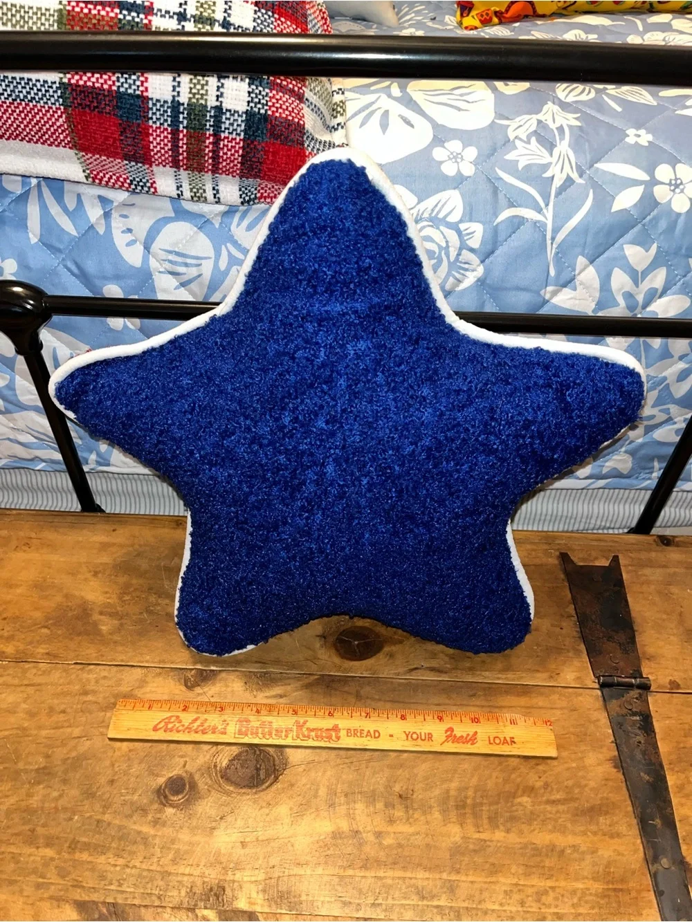 Plush Red Star Holiday Pillow with White Trim
